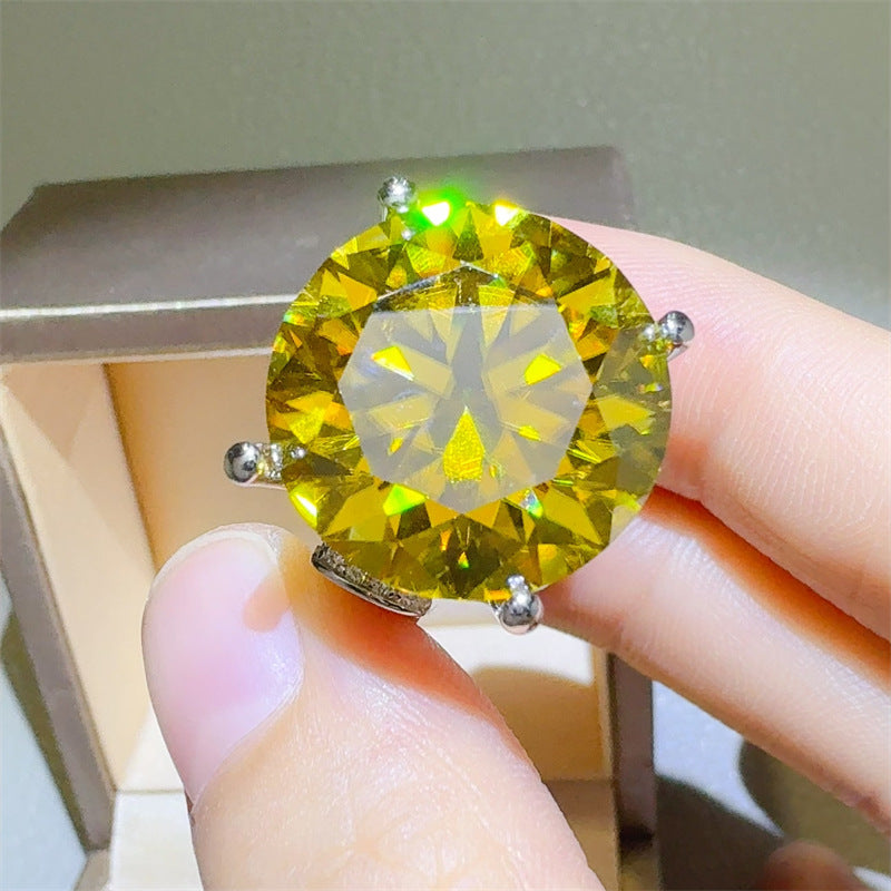 20 Carat Yellow Moissanite Ring for Women, Round Solitaire Engagement Style Ring product image