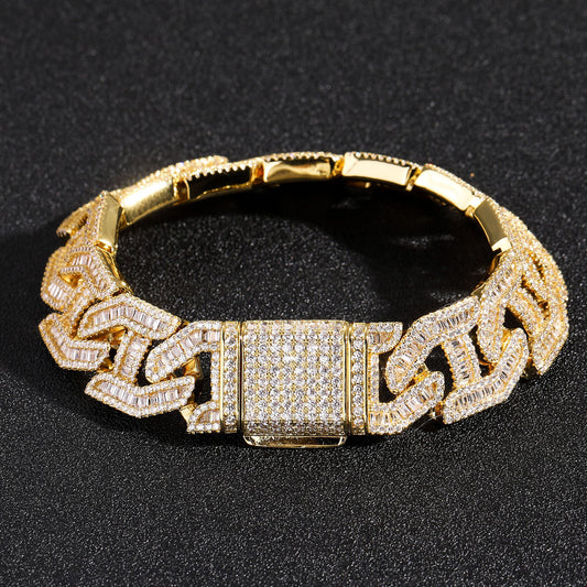 Hip Hop Minimalist Diamond Shape Cuban Link Cubic Zirconia Bracelet for Men