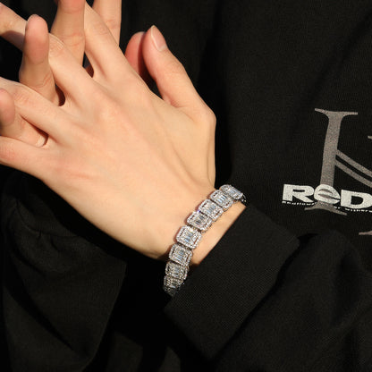 Iced Out Line Link Bracelet for Women & Men - Gold Plated or Silver Plated Statement Chain Bracelet