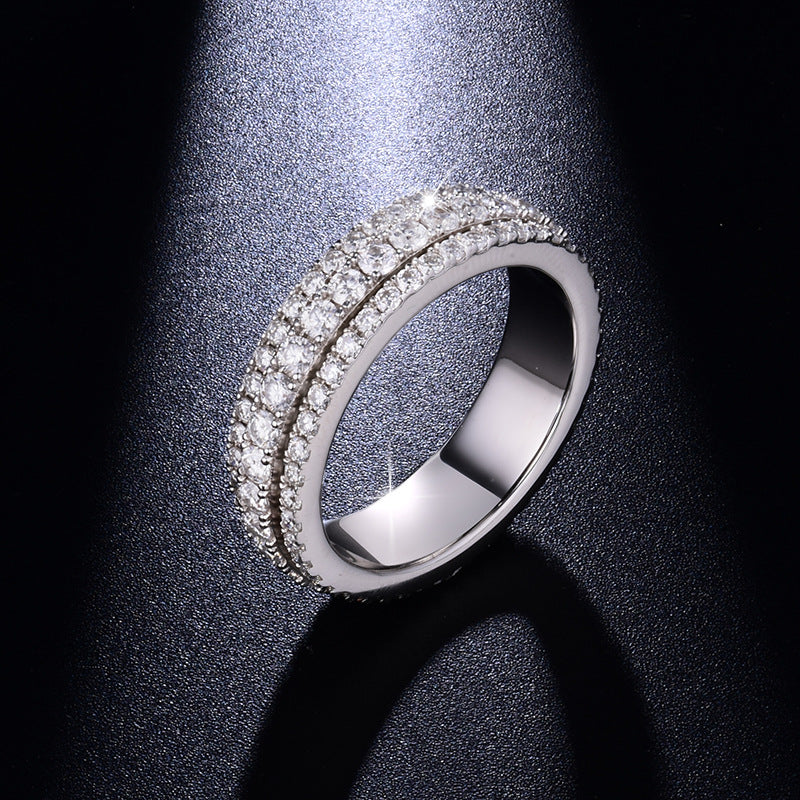 Moissanite Triple-Row Rotating Ring, S925 Silver 18K Gold Plated Unisex Band product image
