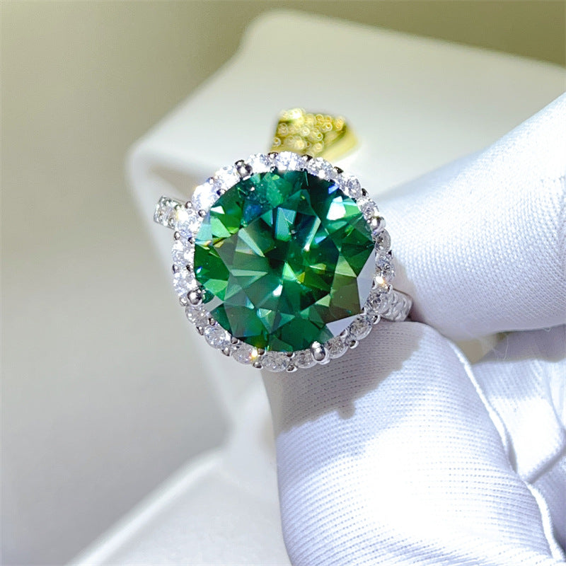 Green Moissanite Halo Ring for Women, 5 Carat Round Statement Engagement Ring product image
