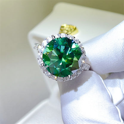 Green Moissanite Halo Ring for Women, 5 Carat Round Statement Engagement Ring