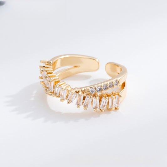 Adjustable Cross Over Cubic Zirconia Ring in Gold Plated Finish for Women & Men