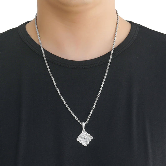 Hip Hop Light Luxury Four Leaf Clover Cross Copper Necklace for Men and Women