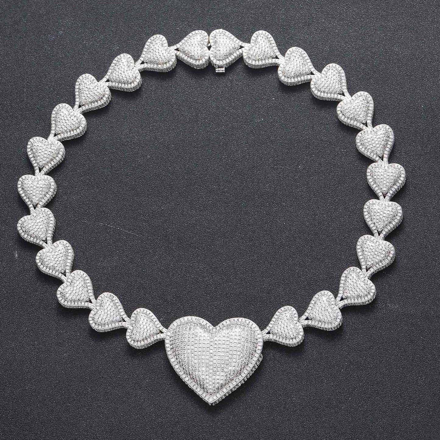 Hip Hop Heart Cubic Zirconia Necklace for Men