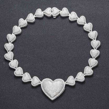 Hip Hop Heart Cubic Zirconia Necklace for Men