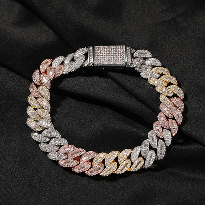 Iced Cuban Link Chain Necklace Bracelet with Cubic Zirconia, Unisex Hip Hop Statement Jewelry in Gold, Silver & Multi-Tone