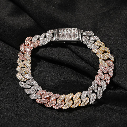 Iced Cuban Link Chain Necklace Bracelet with Cubic Zirconia, Unisex Hip Hop Statement Jewelry in Gold, Silver & Multi-Tone