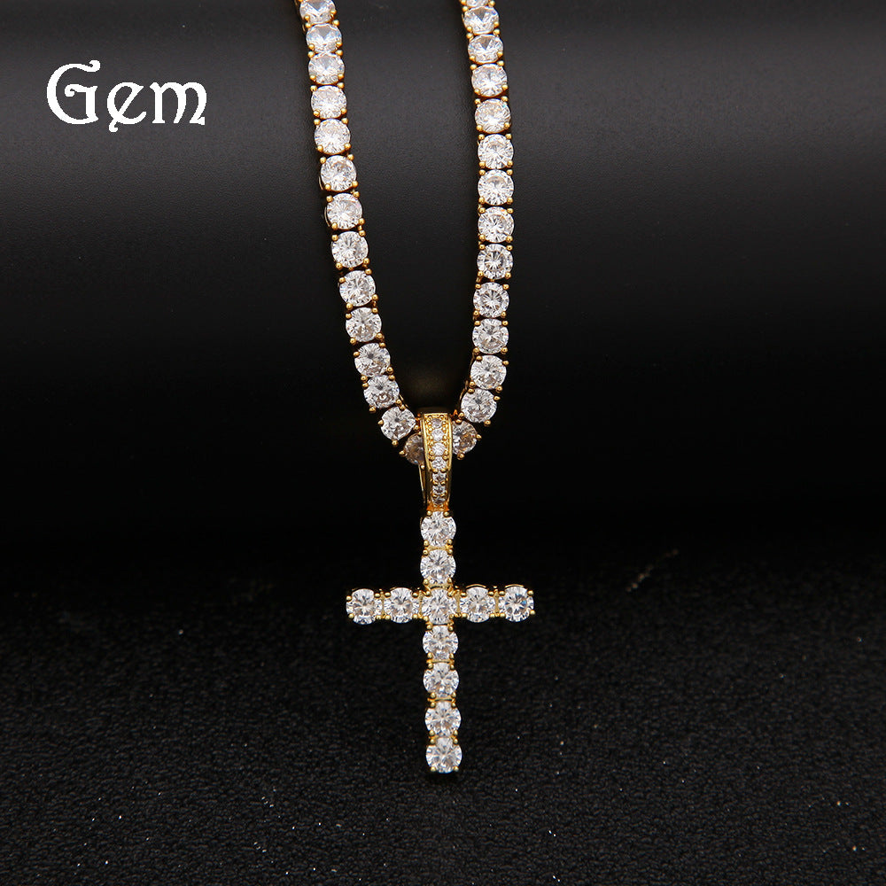 Iced Out Cross Pendant Necklace for Men - Cubic Zirconia Copper Pendant with Gold or Silver Tone Chain product image