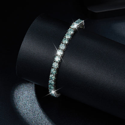 925 Silver Moissanite Tennis Bracelet, Blue Green Full Circle Bracelet for Everyday Wear and Gifts