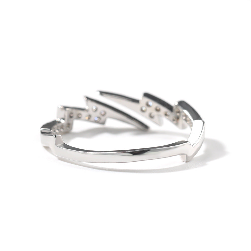 Lightning Bolt Cubic Zirconia Ring for Women & Men - Silver, Rose Gold, Gold Statement Open Band