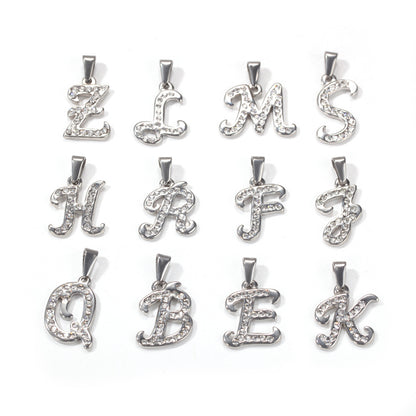 2026 Iced Initial Letter Pendant Necklace for Men & Women - Stainless Steel A-Z Charm with 3mm 60cm Cuban Chain, Hip Hop Gold or Silver Tone