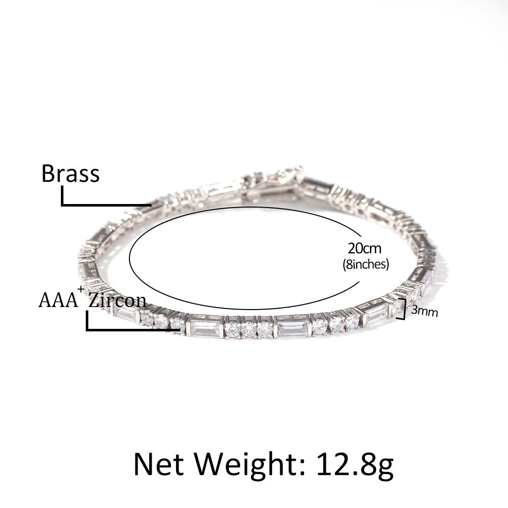 Unisex Geometric Cubic Zirconia Tennis Bracelet in Gold or Silver Tone, Square Link Hip Hop Chain Bracelet product image