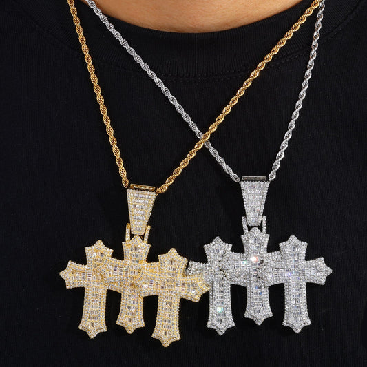 Hip Hop Geometric Cross Copper Pendant Necklace For Men And Women alternate product image
