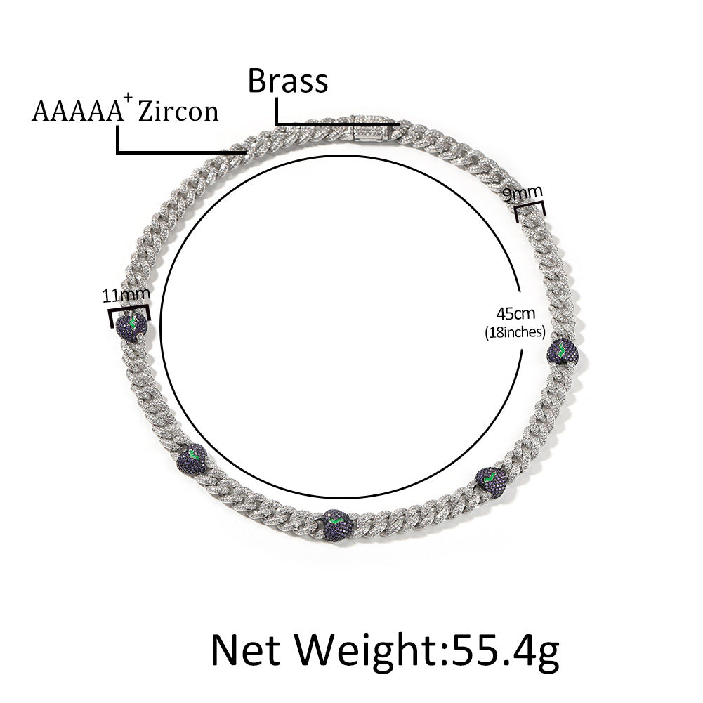 Iced Out Heart Cuban Link Necklace with Cubic Zirconia in Silver Tone for Women & Men product image
