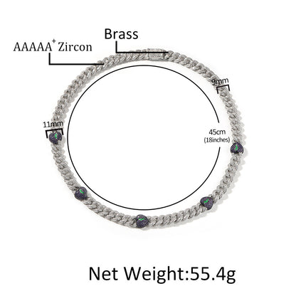 Iced Out Heart Cuban Link Necklace with Cubic Zirconia in Silver Tone for Women & Men