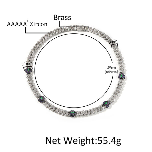 Iced Out Heart Cuban Link Necklace with Cubic Zirconia in Silver Tone for Women & Men