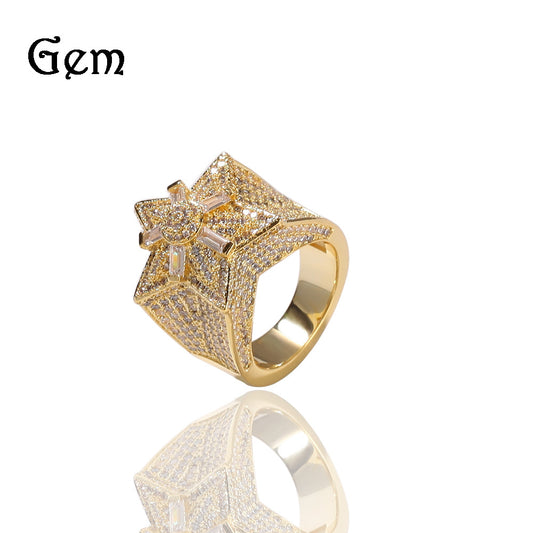 Unisex Hip Hop Star Ring with Cubic Zirconia - Gold or Silver Statement Ring