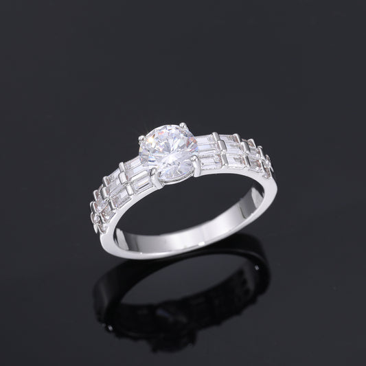 7MM Iced Out Zircon Ring for Men and Women - Round Center Geometric Band in White Tone or Yellow Tone alternate product image
