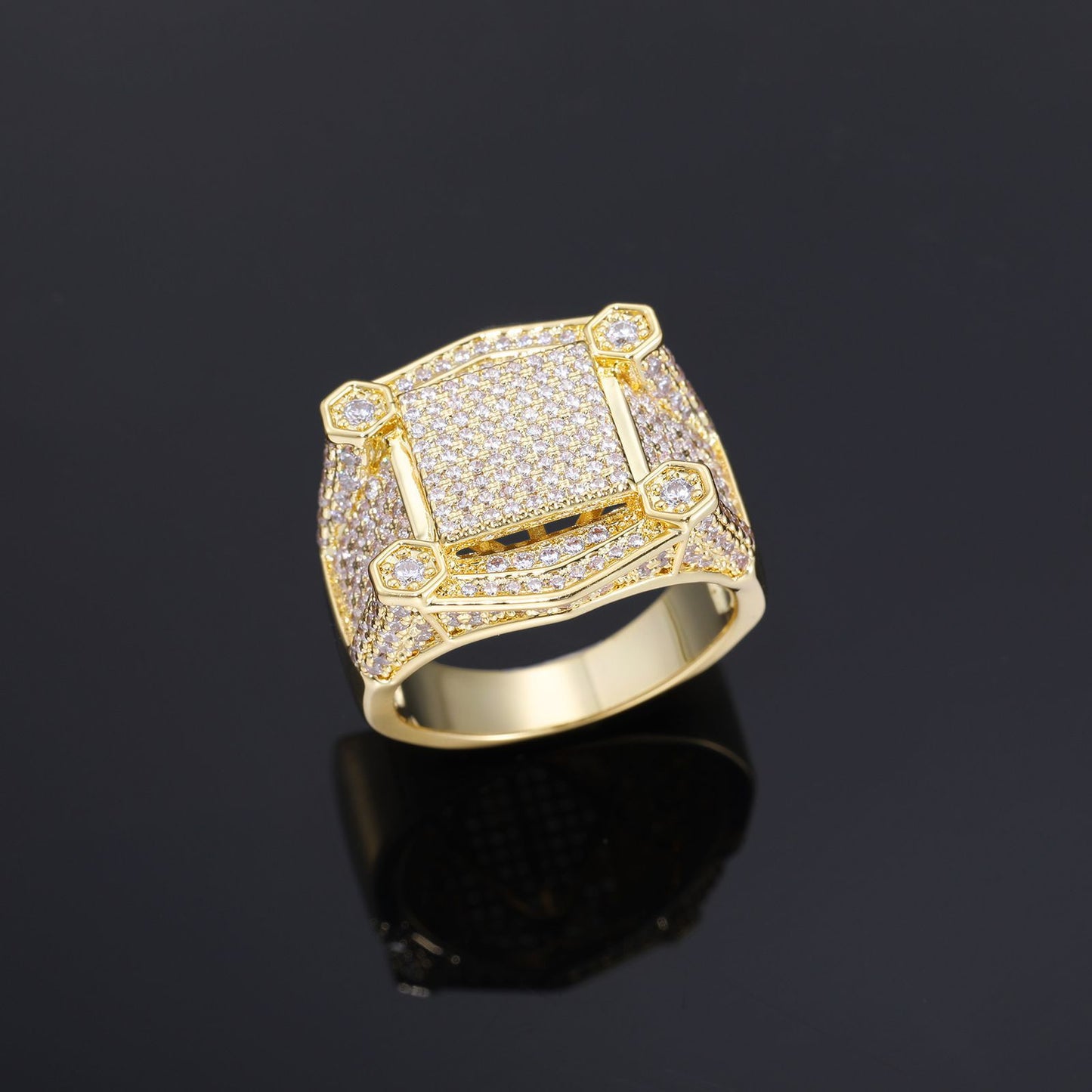 Unisex Iced Out Geometric Square Ring with Cubic Zirconia in White Gold Tone product image