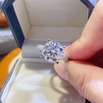Moissanite Engagement Ring with Pave Band for Women, Large Center Stone Ring, Sizes 9-19