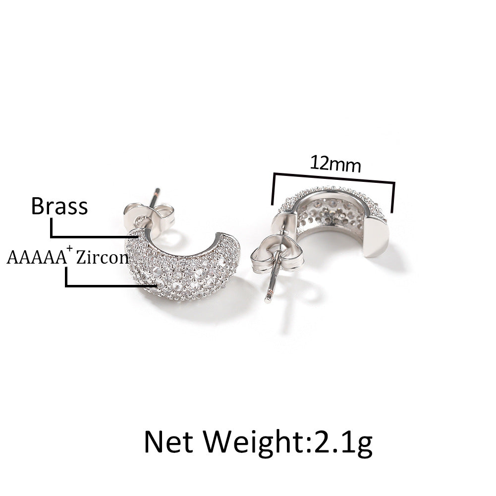 Unisex Cubic Zirconia Hoop Earrings in Gold, Silver & Rose Gold - Trendy Statement Line Design Stud Hoops