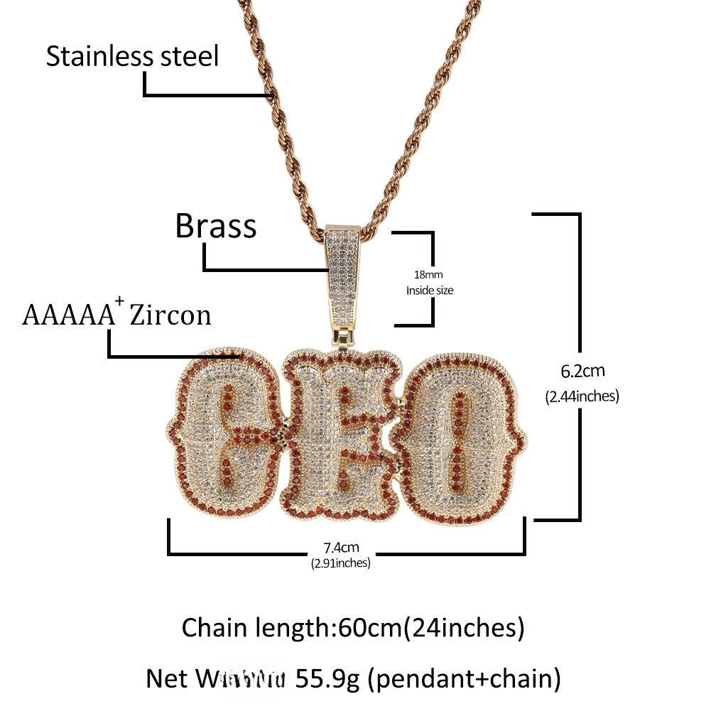 Bubble letter pendant materials and dimensions diagram product image