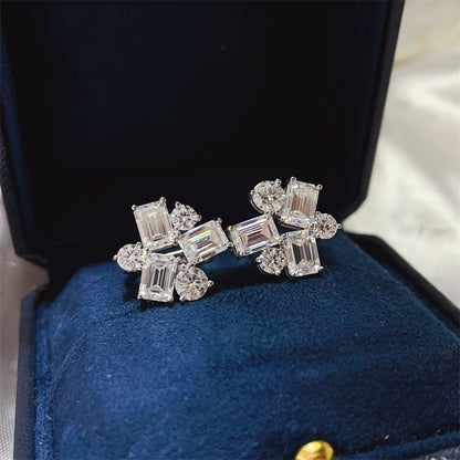 Moissanite Earrings, 8.2 Carat Cluster Ear Cuff Style Stud Earrings for Women