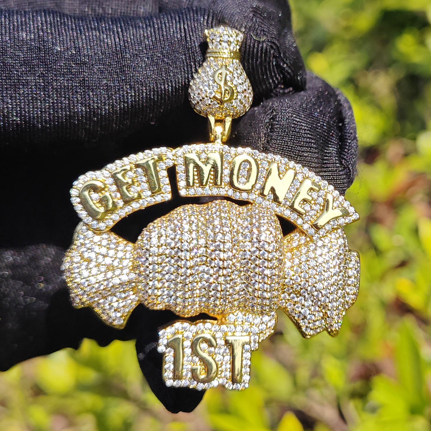 Iced Out Money Bag Pendant Necklace for Men