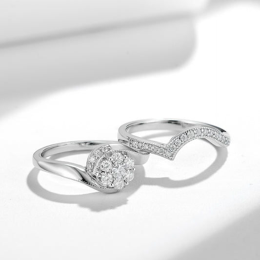 Moissanite Halo Ring Set for Women, Vintage Floral Stackable Engagement Ring, Promise Wedding Ring alternate product image