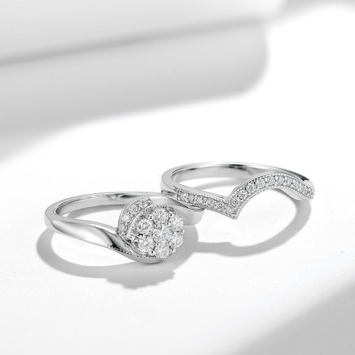 Moissanite Halo Ring Set for Women, Vintage Floral Stackable Engagement Ring, Promise Wedding Ring product image