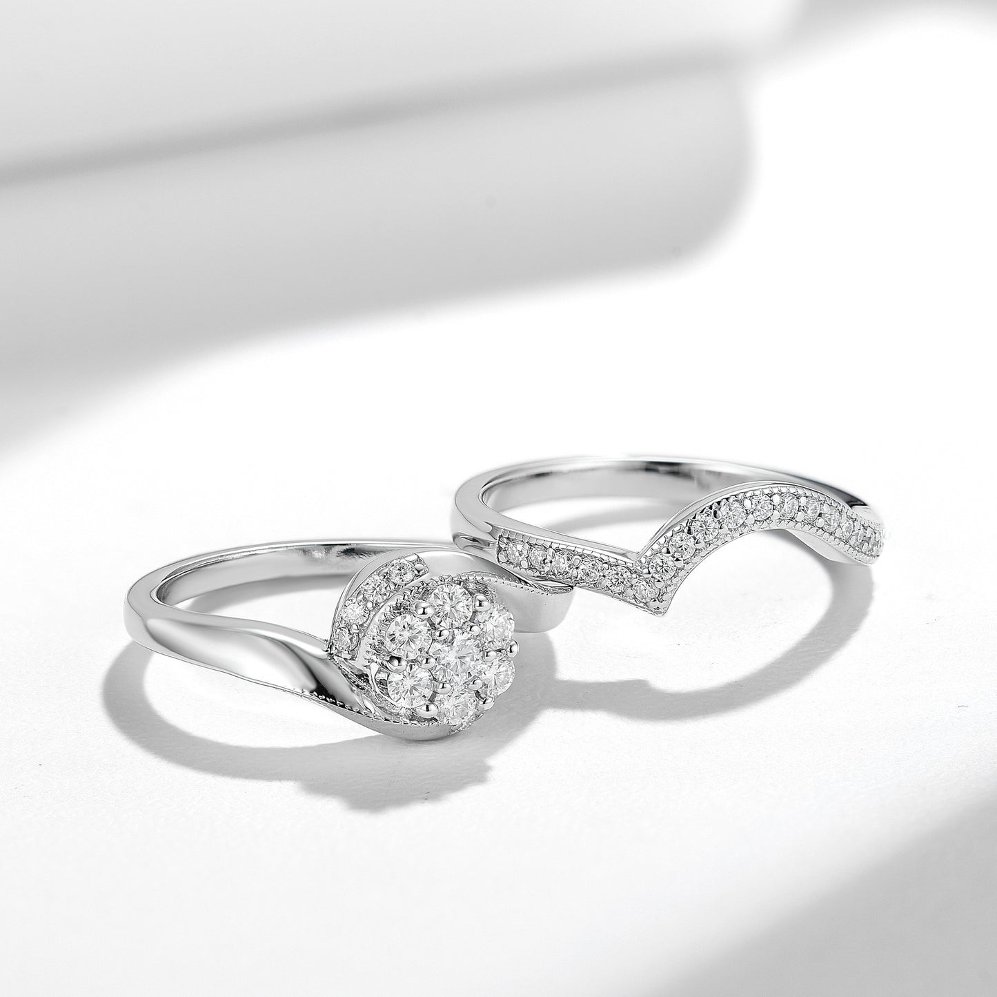 Moissanite Halo Ring Set for Women, Vintage Floral Stackable Engagement Ring, Promise Wedding Ring product image