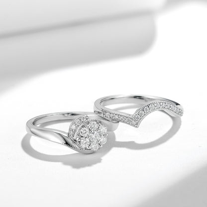 Moissanite Halo Ring Set for Women, Vintage Floral Stackable Engagement Ring, Promise Wedding Ring