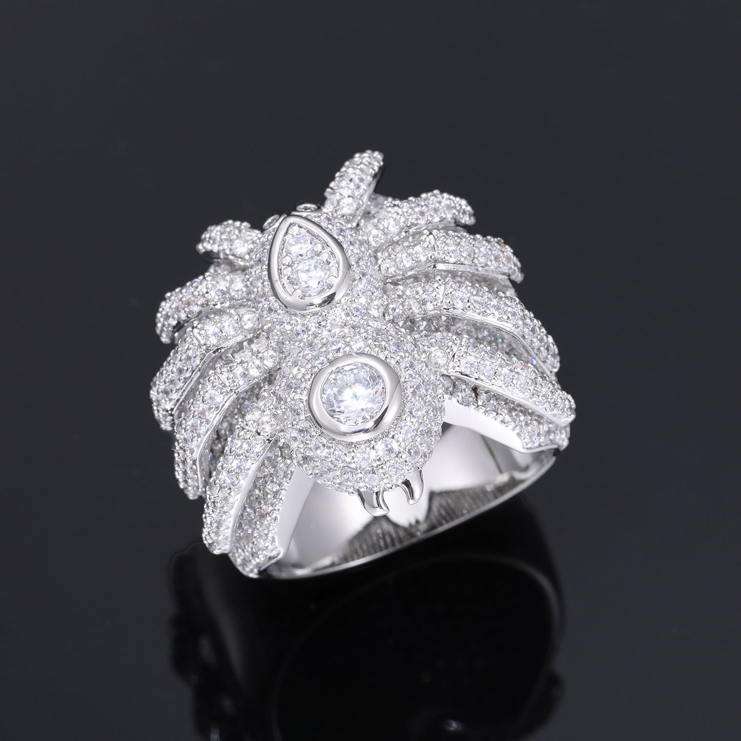 Iced Out Spider Ring for Men and Women, Zirconia Hip Hop Statement Band, White Tone Animal Ring Size 8-12 product image
