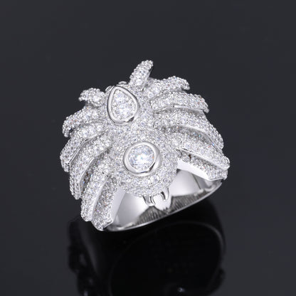 Iced Out Spider Ring for Men and Women, Zirconia Hip Hop Statement Band, White Tone Animal Ring Size 8-12