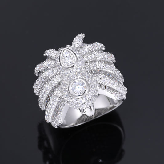 Iced Out Spider Ring for Men and Women, Zirconia Hip Hop Statement Band, White Tone Animal Ring Size 8-12 alternate product image