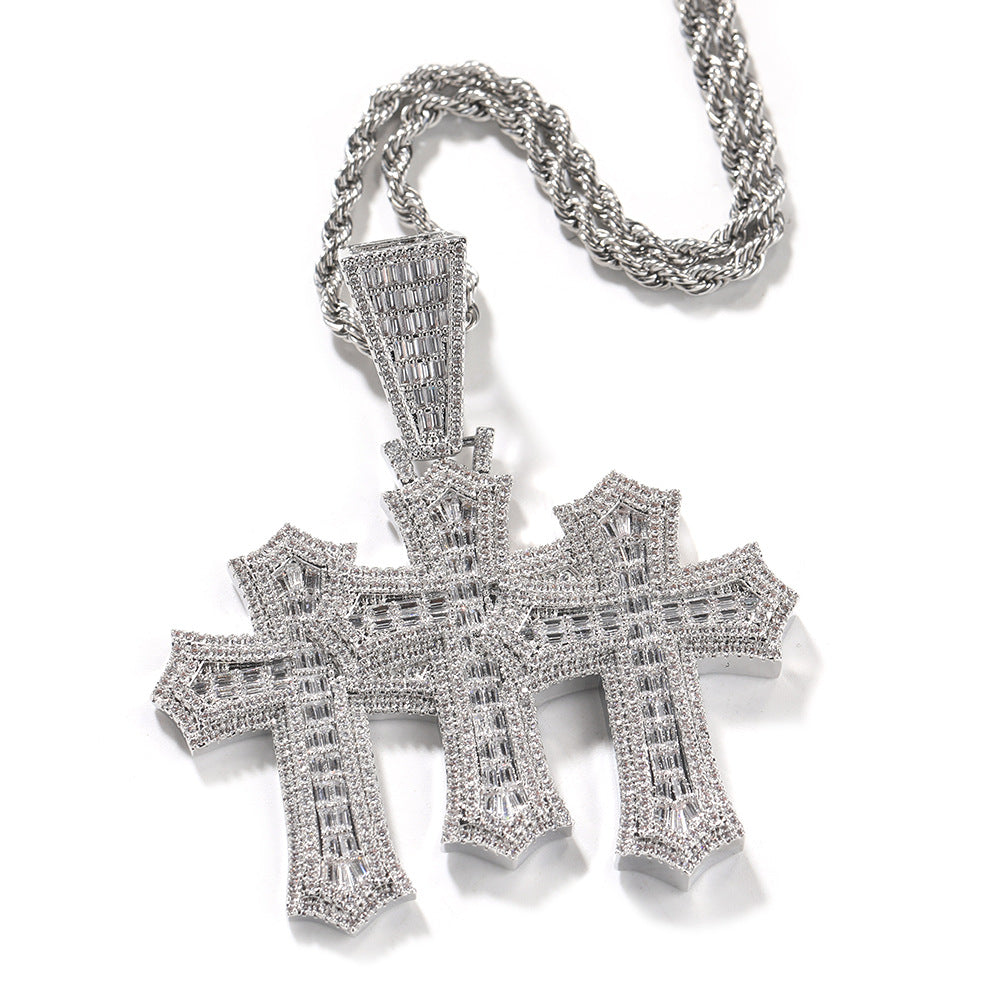 Men’s Iced Cross Pendant Necklace with Cubic Zirconia Twisted Chain product image