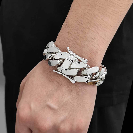 10-22 mm Polished Flat Cuban Hip Hop Bracelet with Copper Base - CHA268 alternate product image