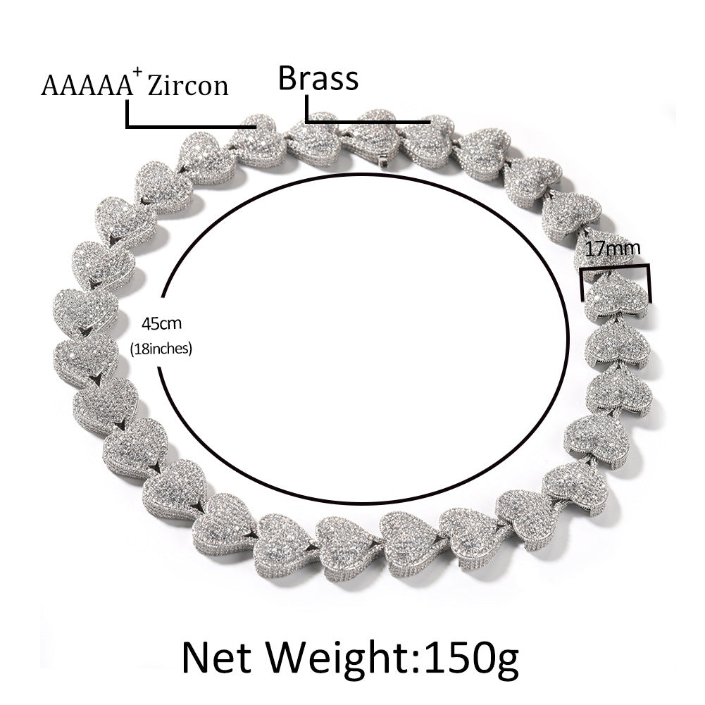 Iced Heart Chain Necklace with Cubic Zirconia Pendant Link Design for Women & Men