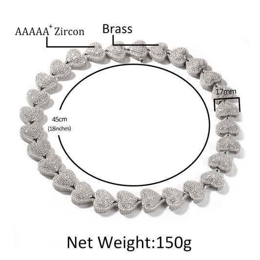 Iced Heart Chain Necklace with Cubic Zirconia Pendant Link Design for Women & Men