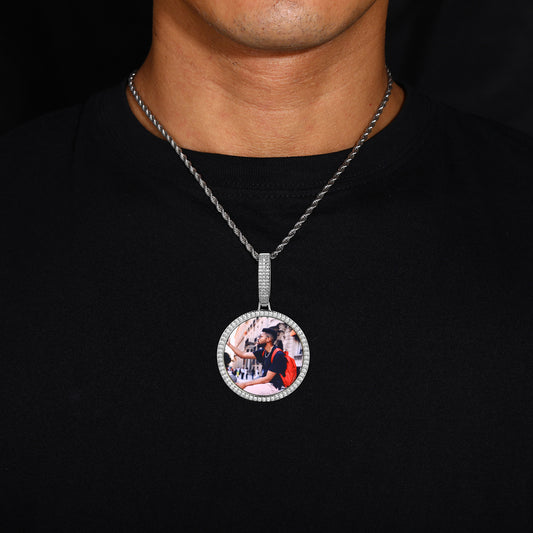 Custom Photo Pendant Necklace for Men, Iced Out Round Pendant Chain, Hip Hop Streetwear Jewelry alternate product image