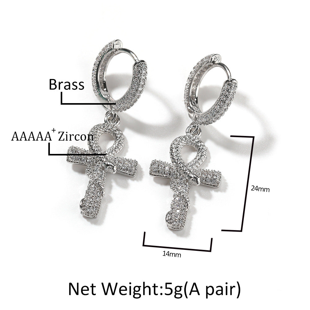 Men’s Gold Plated Snake Hoop Earrings with Crystal Dangle Statement Design product image