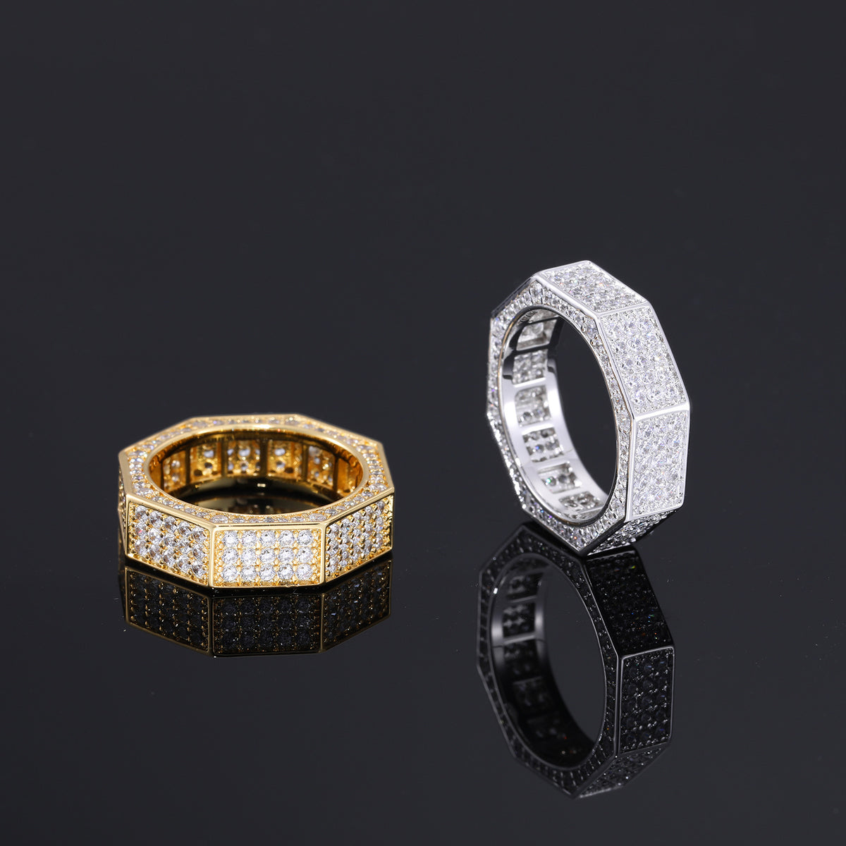 Iced Out Geometric Octagon Ring for Men and Women - Cubic Zirconia Hip Hop Statement Band product image