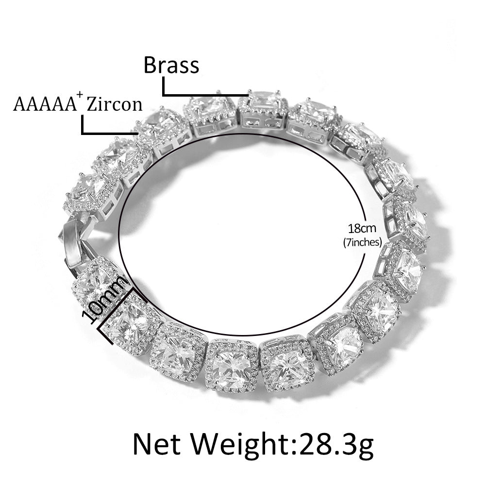 Unisex Iced-Out Square Crystal Link Bracelet in Gold & Silver Tone