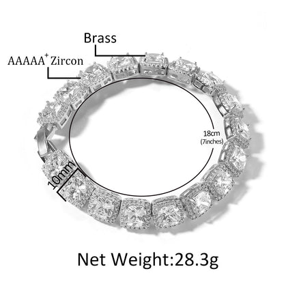 Unisex Iced-Out Square Crystal Link Bracelet in Gold & Silver Tone