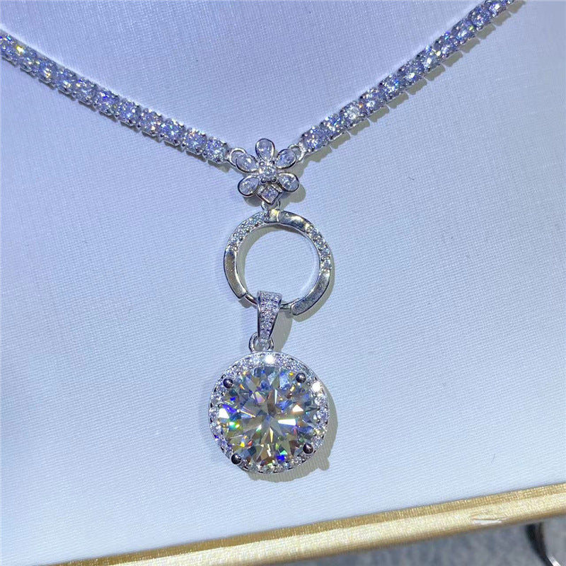 18K Gold Moissanite Pendant Necklace with Tennis Chain, Modern Minimal Drop Necklace product image