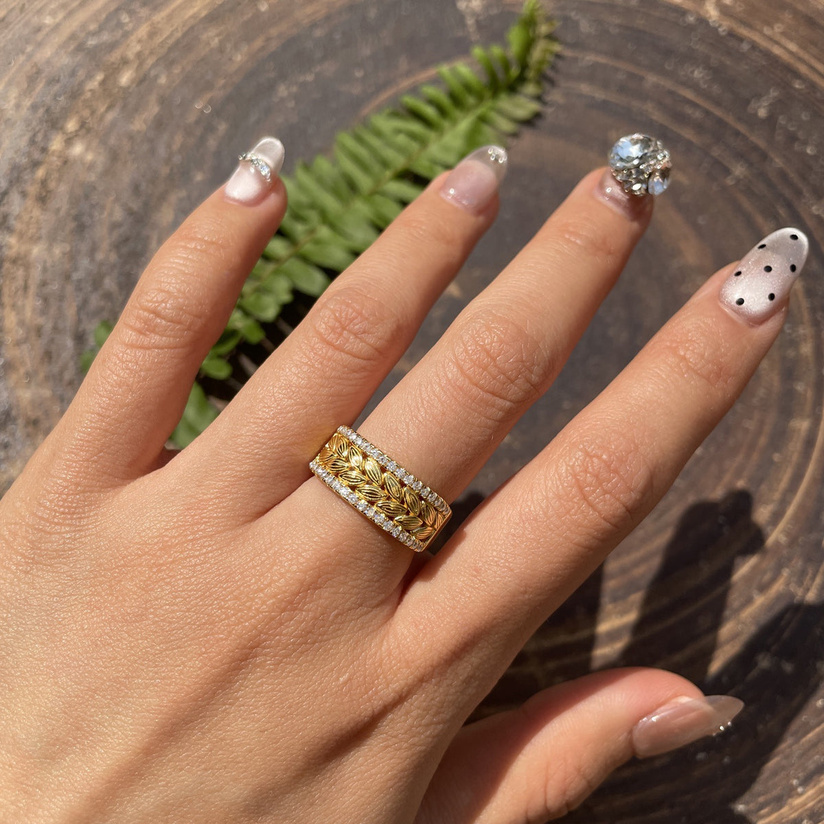 Leaf Motif Moissanite Ring for Women, S925 Silver 18K Gold Plated Stackable Band product image