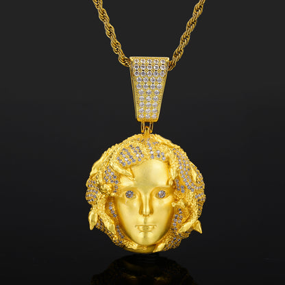 Iced Out Medusa Pendant Necklace for Men with Rope Chain, Cubic Zirconia Hip Hop Pendant