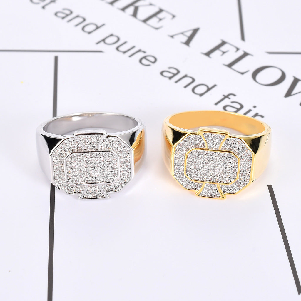 Hip Hop Geometric Cubic Zirconia Ring for Men