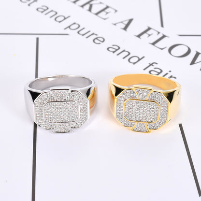 Hip Hop Geometric Cubic Zirconia Ring for Men